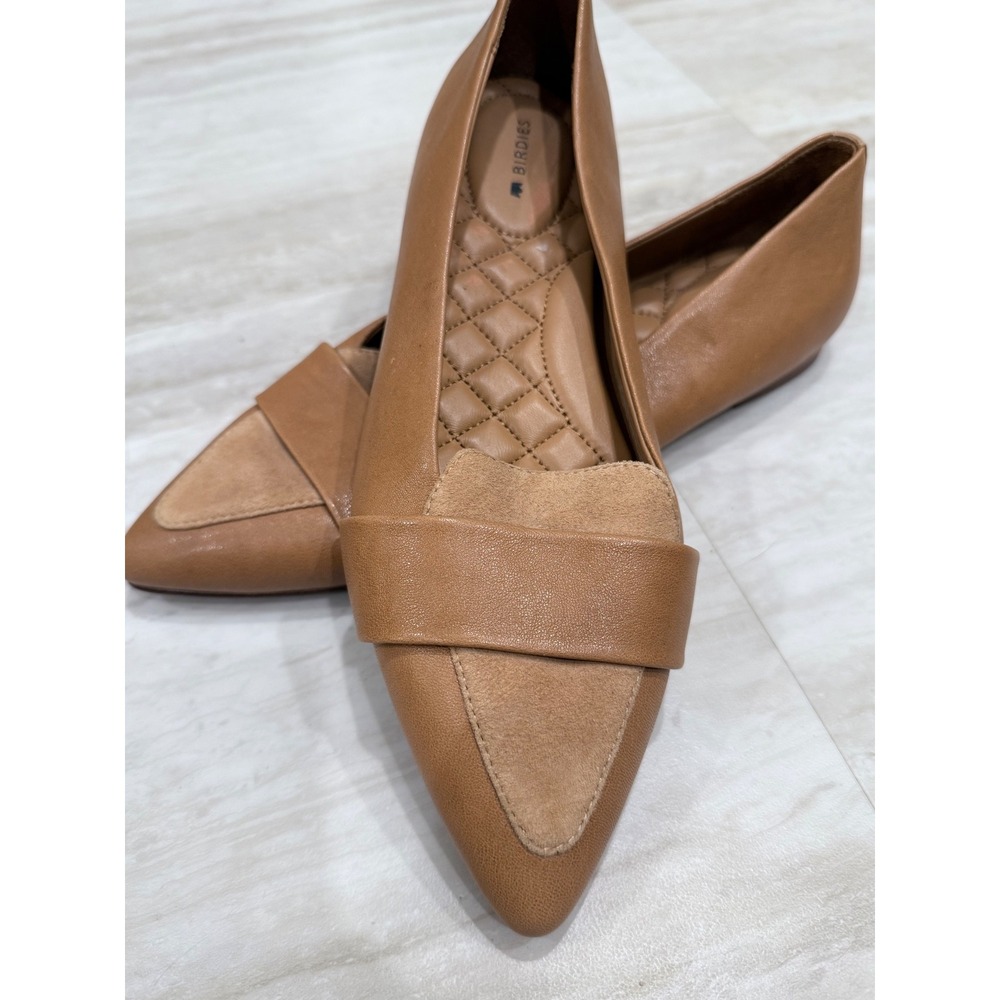 Birdies The Swan Cognac Tan Leather Suede Pointed Toe Flats Shoes Womens 7